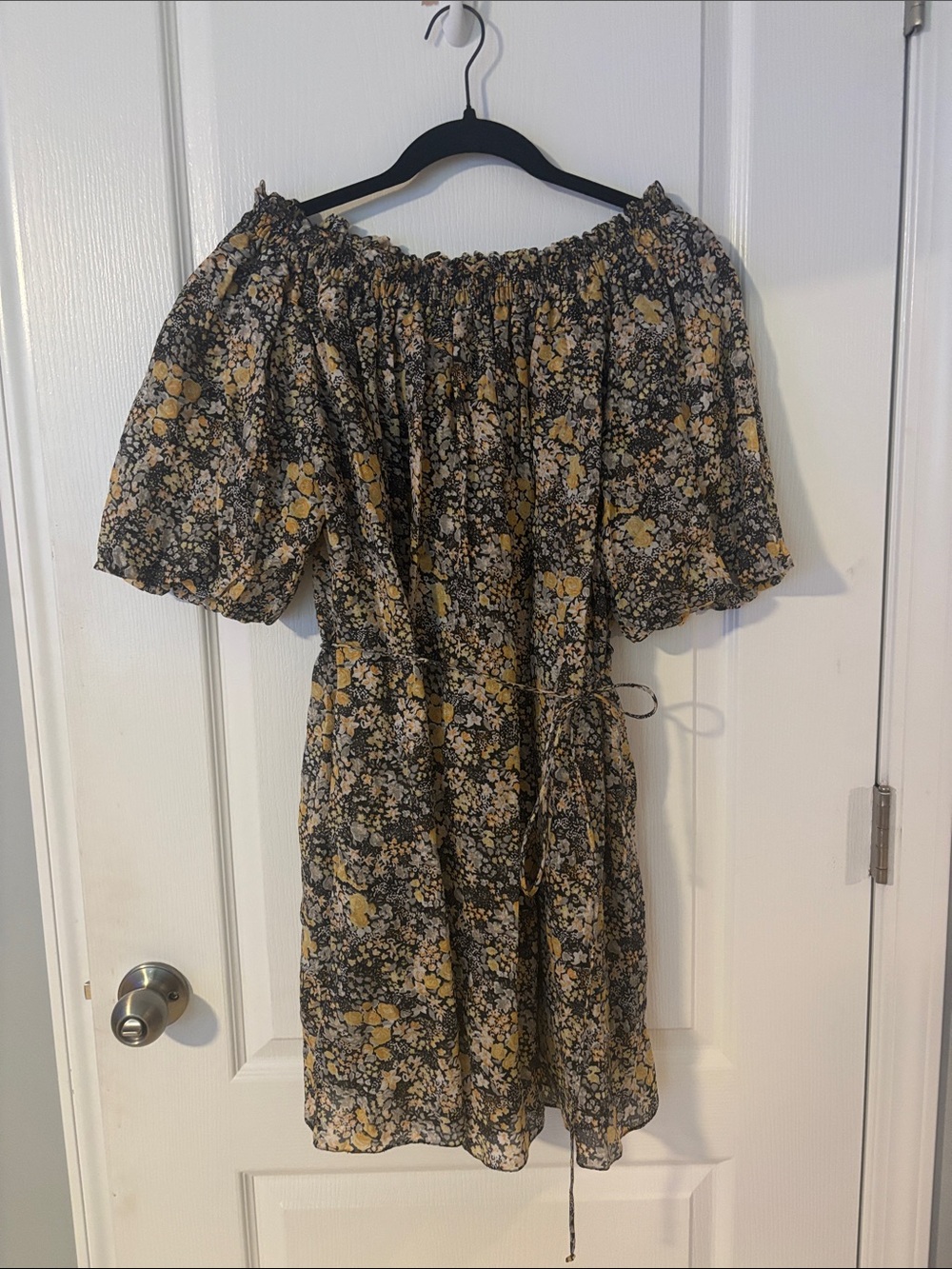 Black and Yellow Floral Off-Shoulder Mini Dress